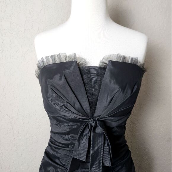 Xscape By Joanna Chen Strapless Ruched Long Mermaid Dress Black Size 8 - Picture 3 of 8